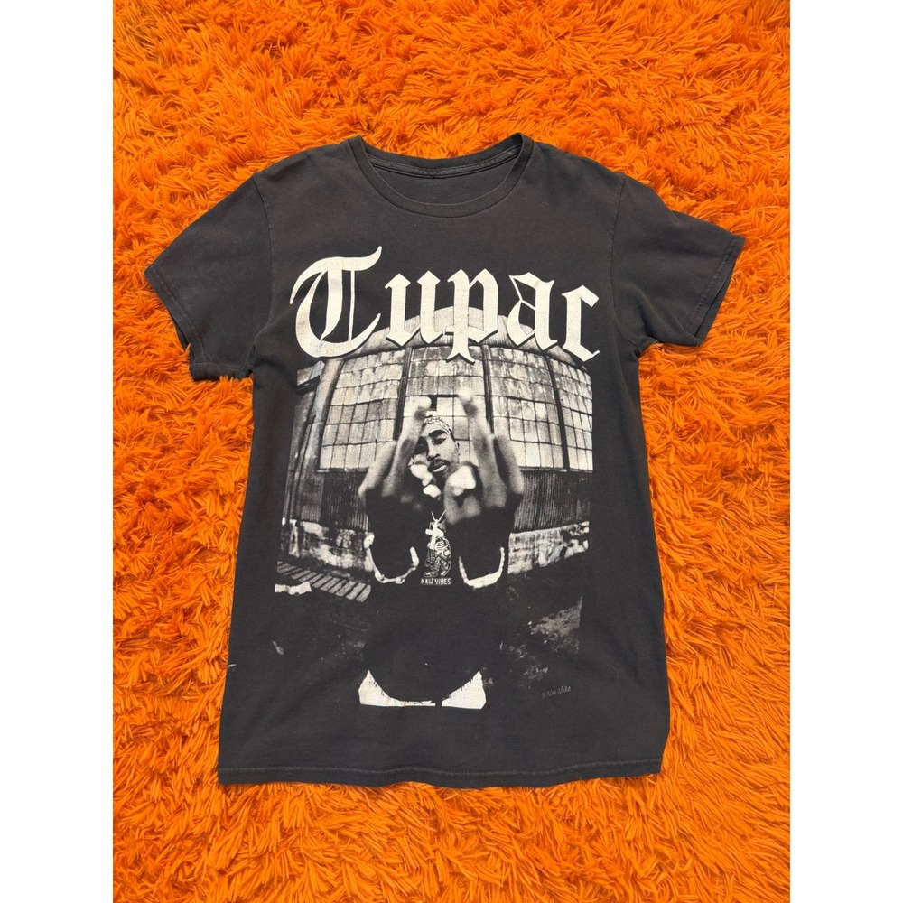 Tupac Shakur Mike Miller Graphic T-Shirt Faded Black Hip Hop Streetwear Tee